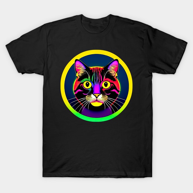 Funny Cat With Yellow Eyes. Psichedelic Colors T-Shirt by funfun